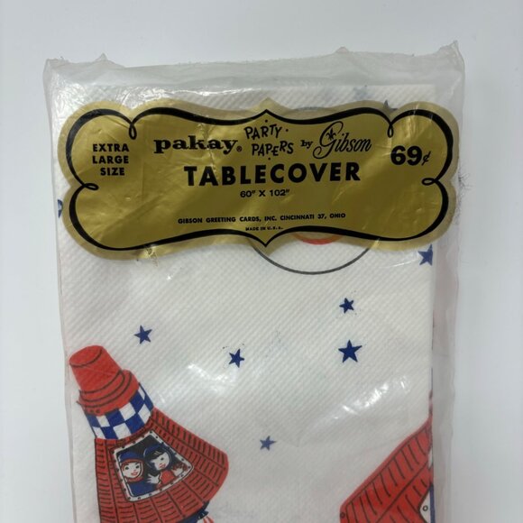 Vintage 1950s Tablecover Happy Birthday Party Rocket Atomic Saturn Outerspace Pr - Picture 5 of 8